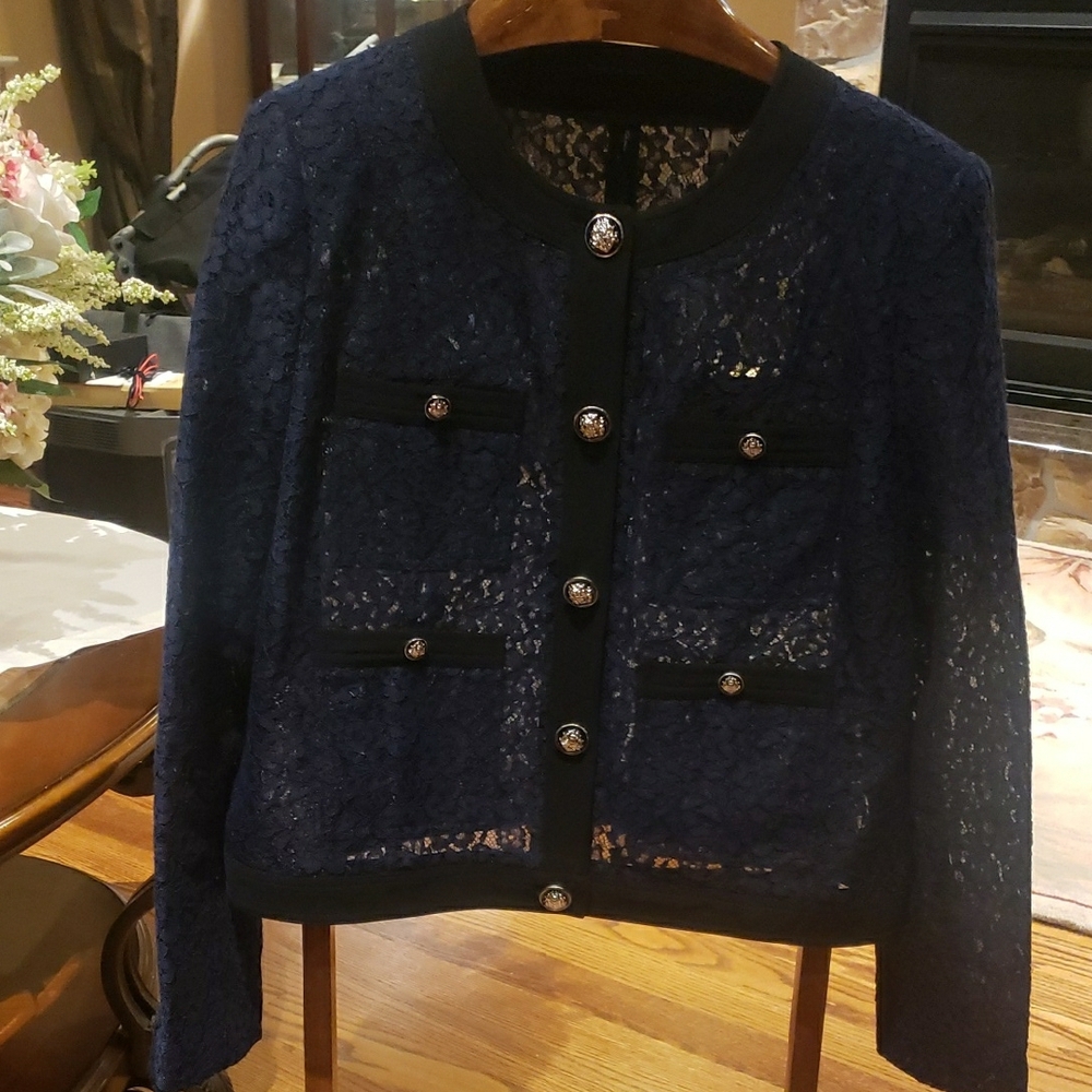 Nwt Elie Tahari xl Elegant Navy Lace Jacket